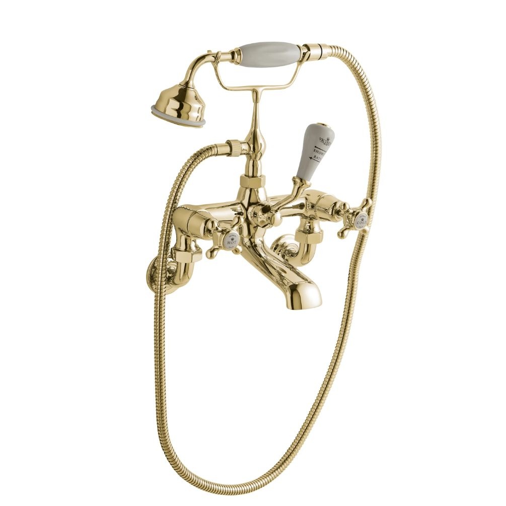 BC Designs Victrion Crosshead Gold Wall Mounted Shower Mixer Cut Out